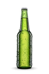 Beer in a green bottle isolated on white background.