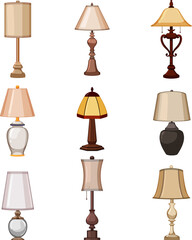 vintage table lamp set cartoon vector illustration