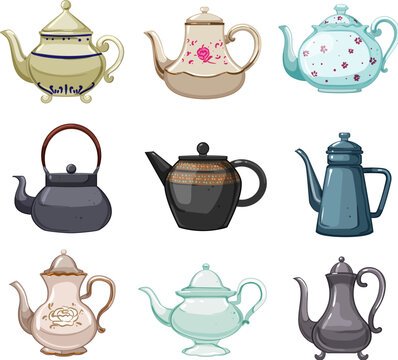 vintage teapot set cartoon vector illustration