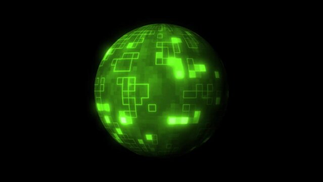 High Tech Glowing Digital Earth Rotate On Black Background, Futuristic Technology Earth, Digital Glowing Globe Moving Over Alpha Channel, Computer Technology Earth