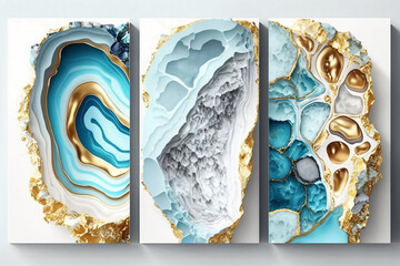 Abstract marble wallpaper for wall decor. White golden and blue color style. Generative ai.  