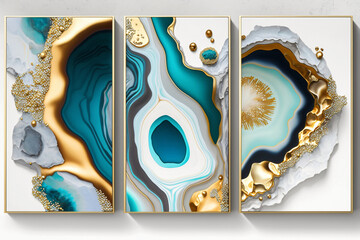 Abstract marble wallpaper for wall decor. White golden and blue color style. Generative ai.  