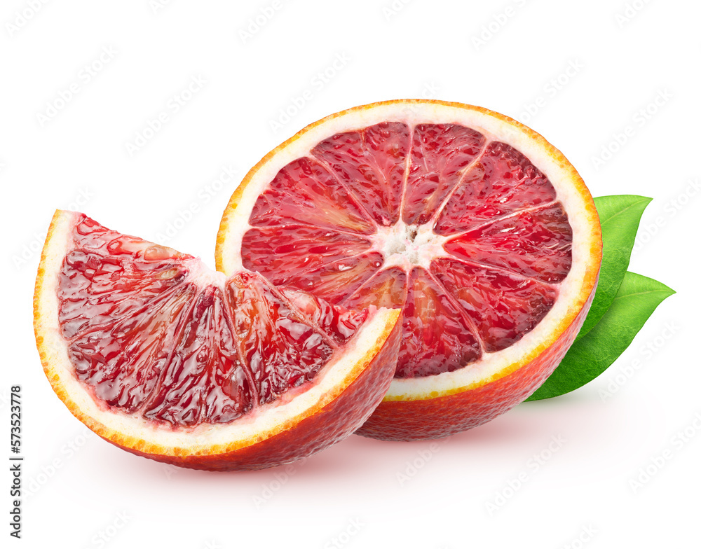 Canvas Prints isolated blood oranges. half of red orange fruit and a piece with leaves isolated on white backgroun