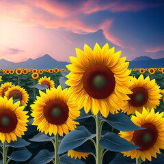 Fototapeta premium sunflowers in the field - Sunflower Illustration on white background - Generative AI