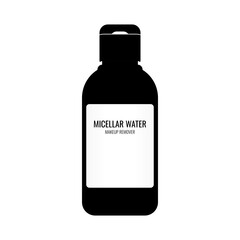 Micellar water makeup remover bottle in black white icon. Vector illustration in trendy style. Editable graphic resources for many purposes. 