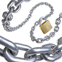 Obraz premium 3d illustration of metal chain and lock on isolated white background
