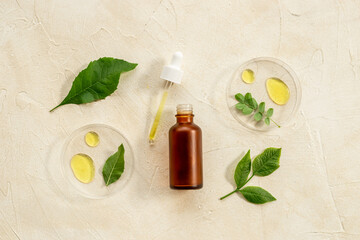 Medical herbs cosmetics - serum essential oil in bottle