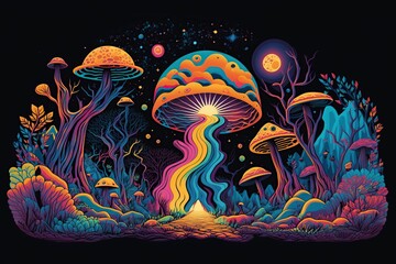 an illustration of psychedelia,mushroom,generative ai