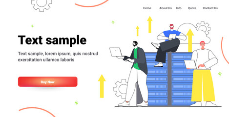 businesspeople working in data center room hosting server computer monitoring database concept