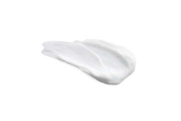 Sample of facial cream isolated on white, top view