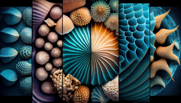 Collection of seashells, collage