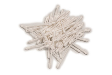 Group of white cotton buds isolated on white background.