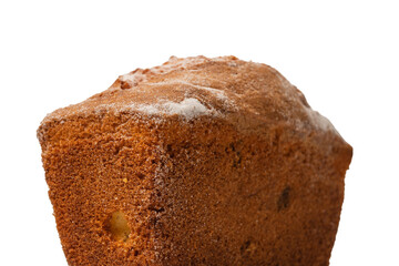 A cupcake with raisins isoalted on a white background.
