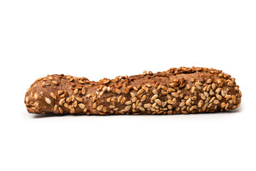 Loaf of bread with sunflower seeds isolated on a white background.