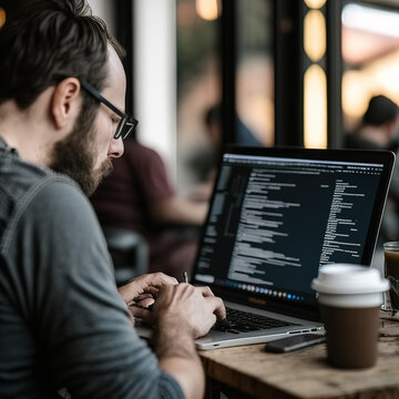 Web and software programmer working with his computer. Web designer. Generate by AI