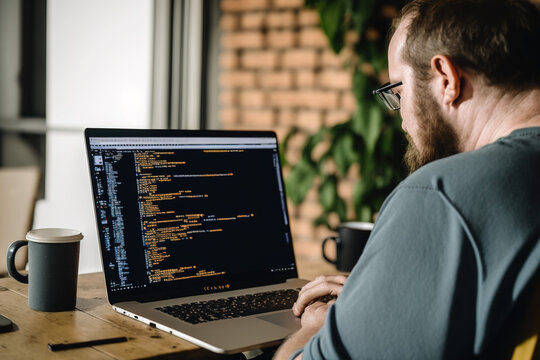 Web and software programmer working with his computer. Web designer. Generate by AI