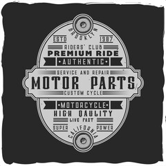 Motor parts label with phrases