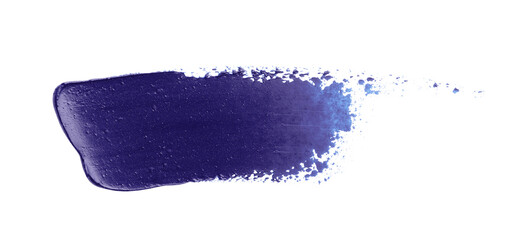 Blue oil paint stroke on white background, top view