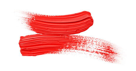 Red oil paint strokes on white background, top view