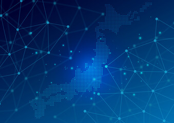 日本地図とネットワーク背景