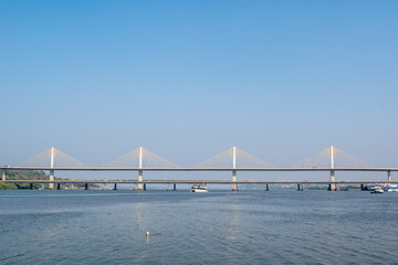 Fototapeta premium The cable stayed Atal Setu bridge across the Mandovi river in the city of Panaji.