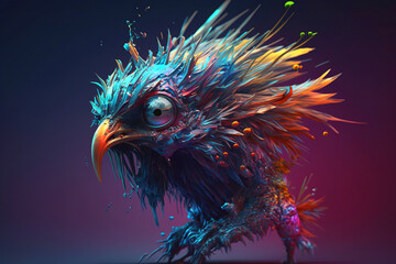 Colorful weird bird with alien appearance, illustration generative ai