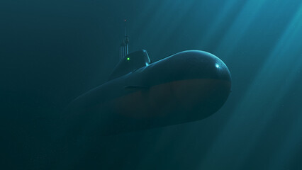 Nuclear submarine floats under water