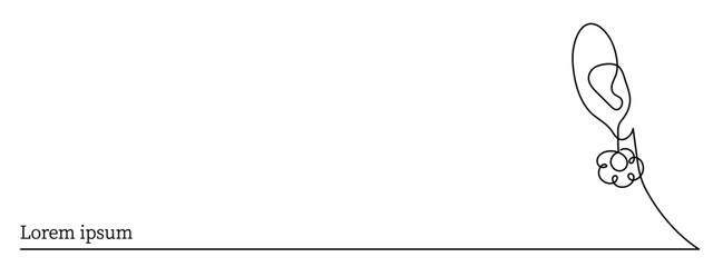 Woman face with earring one-line art, hand drawn ear and catkin continuous contour. Jewelry bijouterie decoration, simple design. Editable stroke. Isolated. Vector illustration