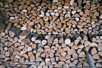 Close-up of a stack of firewood