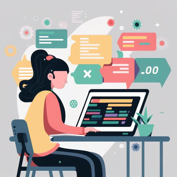 Web design and development, man working in front of the computer, illustration. Generate by AI