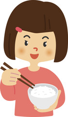 ご飯と女の子のイラスト
