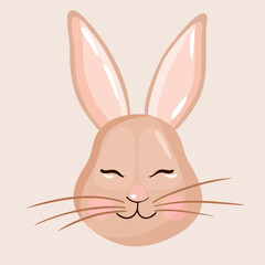 Cute rabbit portrait. Cartoon vector illustration of forest hare face. Design for baby clothes, cards, poster, textile, print, patterns and more.