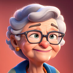 Cartoon Close up Portrait of Smiling Caucasian Confident Senior Woman Web Developer on a Colored Background. Illustration Avatar for ui ux. - Post-processed Generative AI