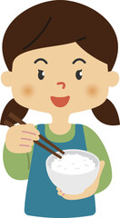 ご飯と女の子のイラスト