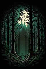 illustration, forest deep in the dark, fantasy, ai generative