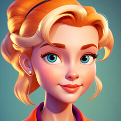 Cartoon Close up Portrait of Smiling Blonde Resilient Woman Fashion Designer on a Colored Background. Illustration Avatar for ui ux. - Post-processed Generative AI