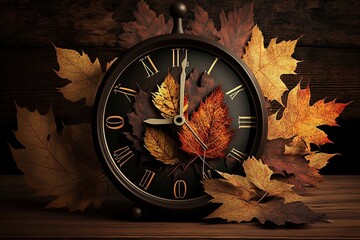 illustration, daylight saving time goes back, the clock goes back in autumn, generative ai