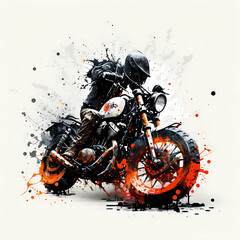 Oil Painting Splatter Harley Davidson Illustration