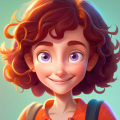Cartoon Close up Portrait of Smiling Girl on a Colored Background. Illustration Avatar for ui ux. - Post-processed Generative AI

