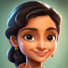Cartoon Close up Portrait of Smiling South Asian Patient Teenager Girl with Earrings on a Colored Background. Illustration Avatar for ui ux. - Post-processed Generative AI