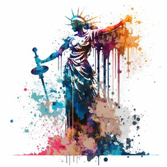 Oil Painting Splatter Lady Justice Statue Isolated White Illustration