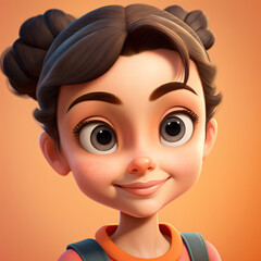 Cartoon Close up Portrait of Smiling Brunette Honest Teenager Girl with a Ponytail on a Colored Background. Illustration Avatar for ui ux. - Post-processed Generative AI