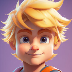 Cartoon Close up Portrait of Smiling Blonde Fierce Boy with medium hair on a Colored Background. Illustration Avatar for ui ux. - Post-processed Generative AI