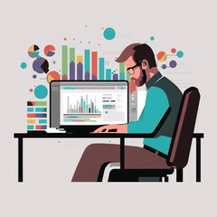 Graphic designer, man working in front of a computer, illustration. generate by ai