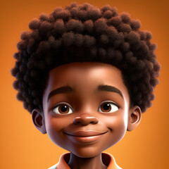 Cartoon Close up Portrait of Smiling Afro-Caribbean Independent Boy with short hair on a Colored Background. Illustration Avatar for ui ux. - Post-processed Generative AI