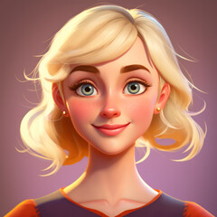 Cartoon Close up Portrait of Smiling Blonde Caring Woman IT Professional on a Colored Background. Illustration Avatar for ui ux. - Post-processed Generative AI