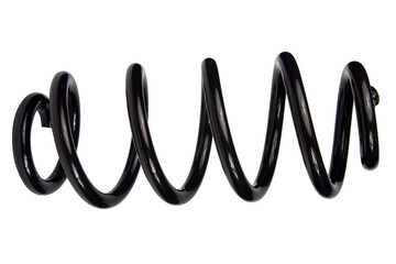 Car spare part. Large metal spring on white background. cushioning spring over white background, auto spare parts. automotive suspension springs on a white background