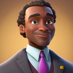 Cartoon Close up Portrait of Smiling Biracial Alluring Middle-Aged Man Diplomat on a Colored Background. Illustration Avatar for ui ux. - Post-processed Generative AI