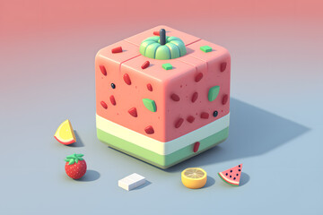 Tiny cute isometric design watermelon emoji 3d rendering made with Generative AI
