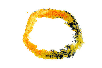 Various dried foods isolated on white background. Top view of legumes with copy space for text. High protein foods. Flat lay.